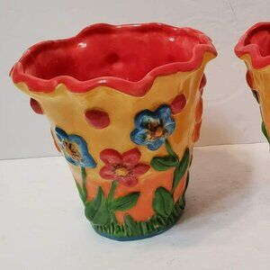 Hand-Painted Floral Ceramic Planter by Foreside Colorful Ceramic Vase Red Yellow